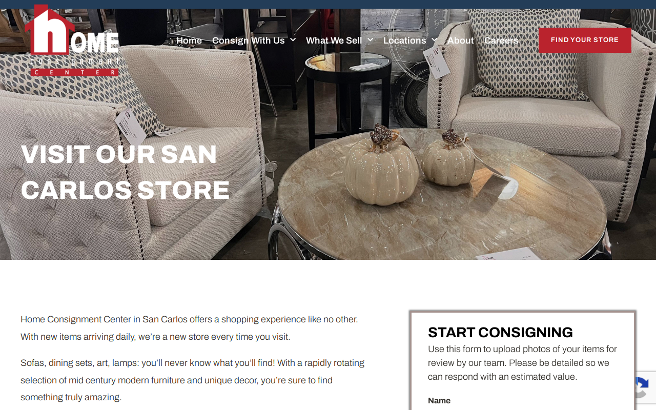 Home Consignment Center - San Carlos website preview