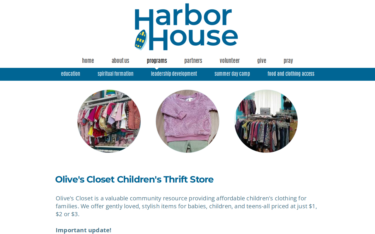 Olive's Closet Children's Thrift Store website preview