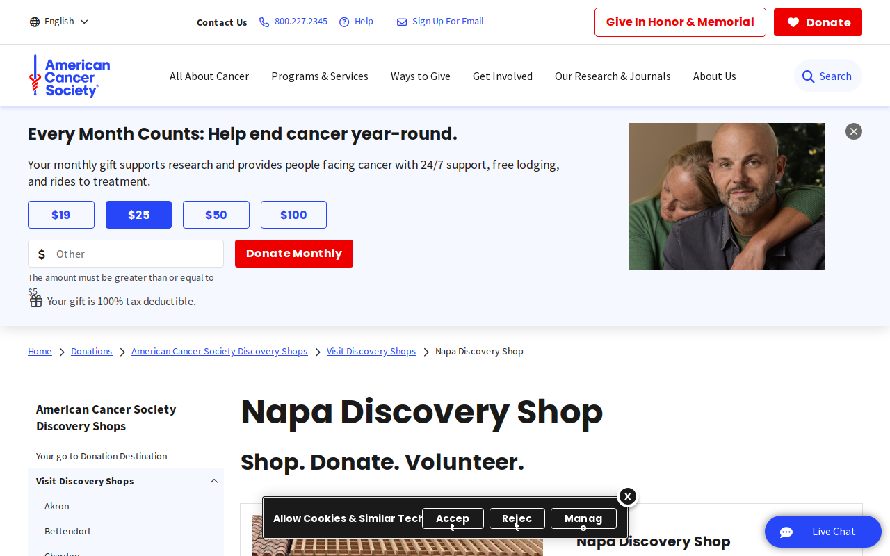 American Cancer Society Discovery Shop website preview