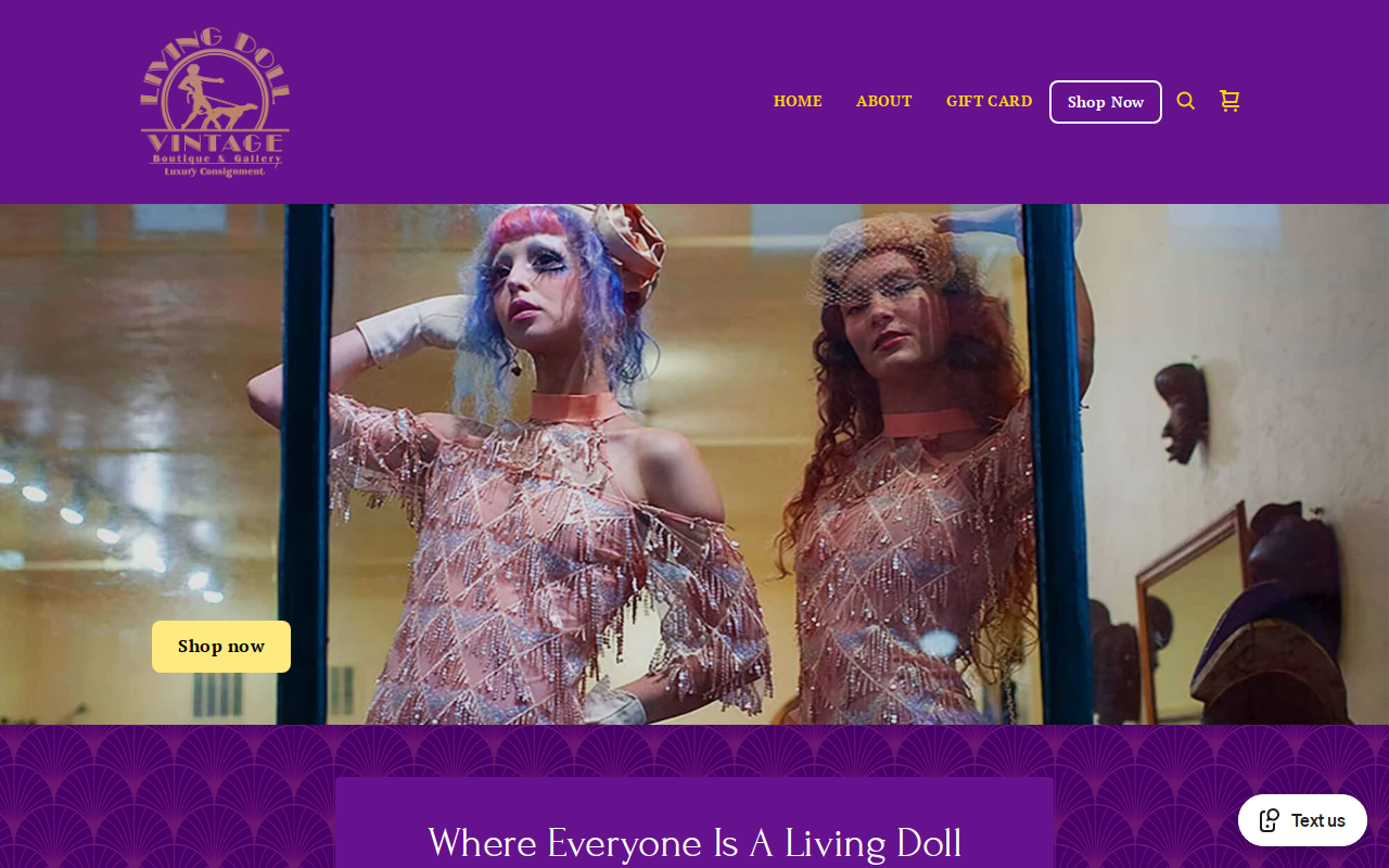 Living Doll Vintage Boutique and Gallery website preview