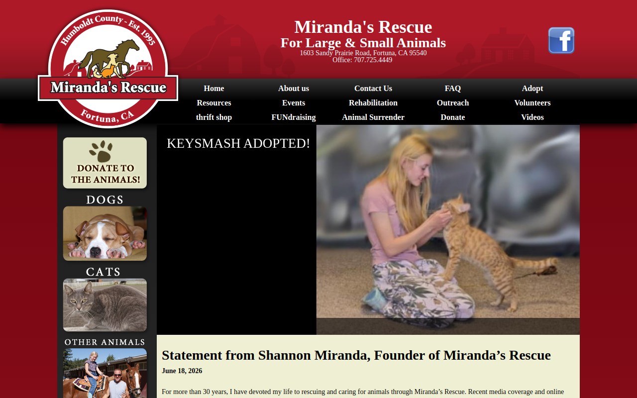 Miranda's Rescue Thrift Store website preview