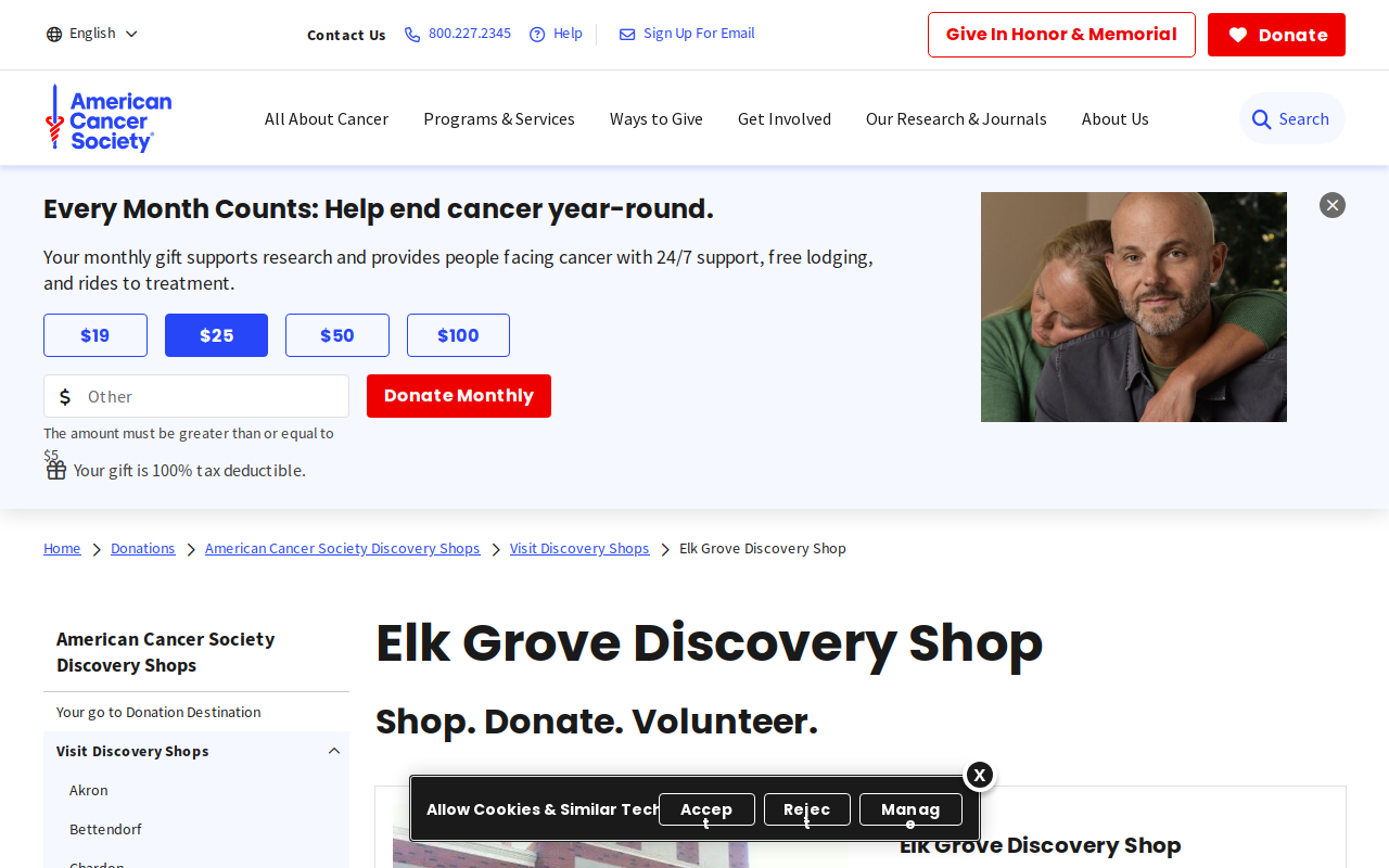 American Cancer Society Discovery Shop website preview