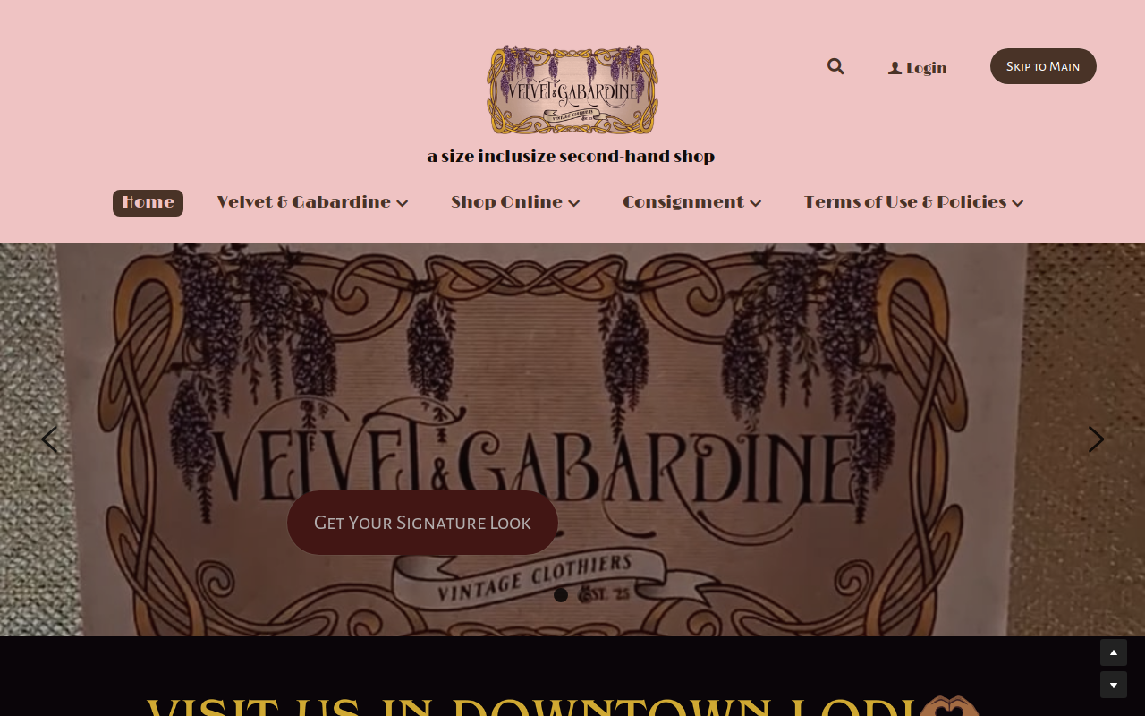 Velvet & Gabardine Vintage Clothiers website preview