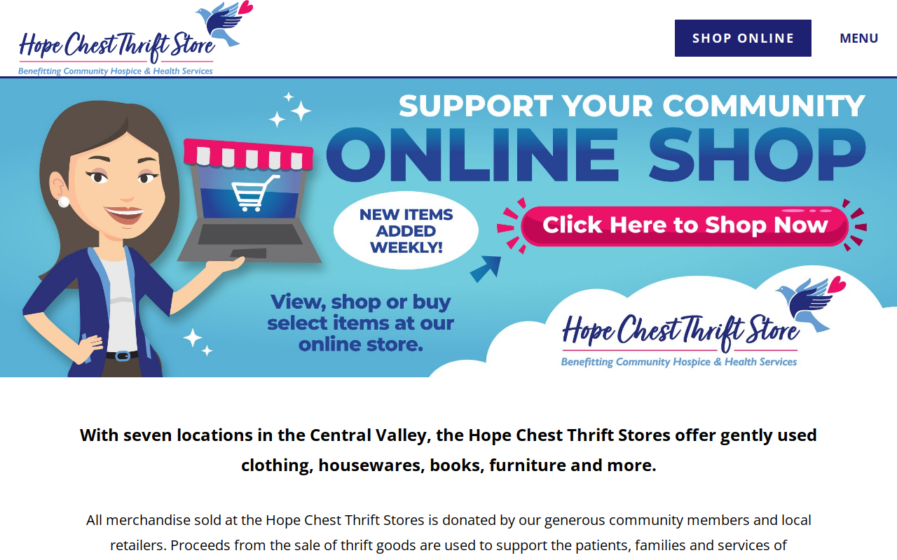 Community Hospice Hope Chest Thrift Store website preview