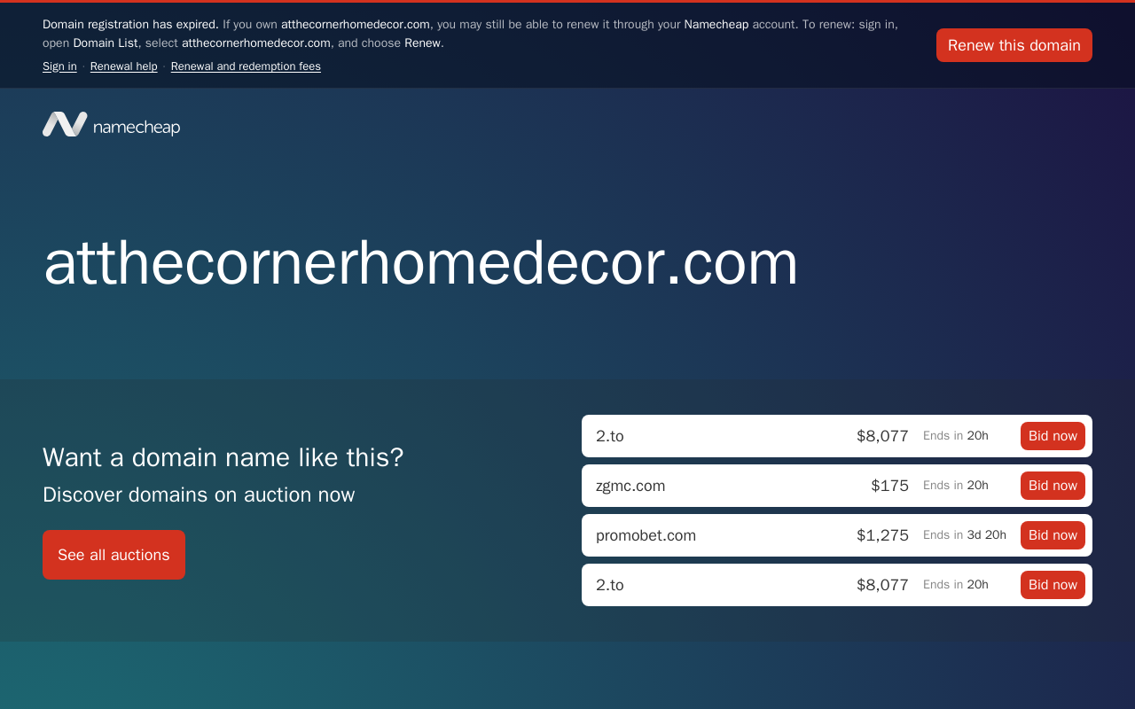 At The Corner Home Decor website preview