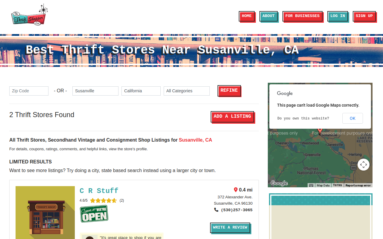 CR Stuff Thrift Shop website preview