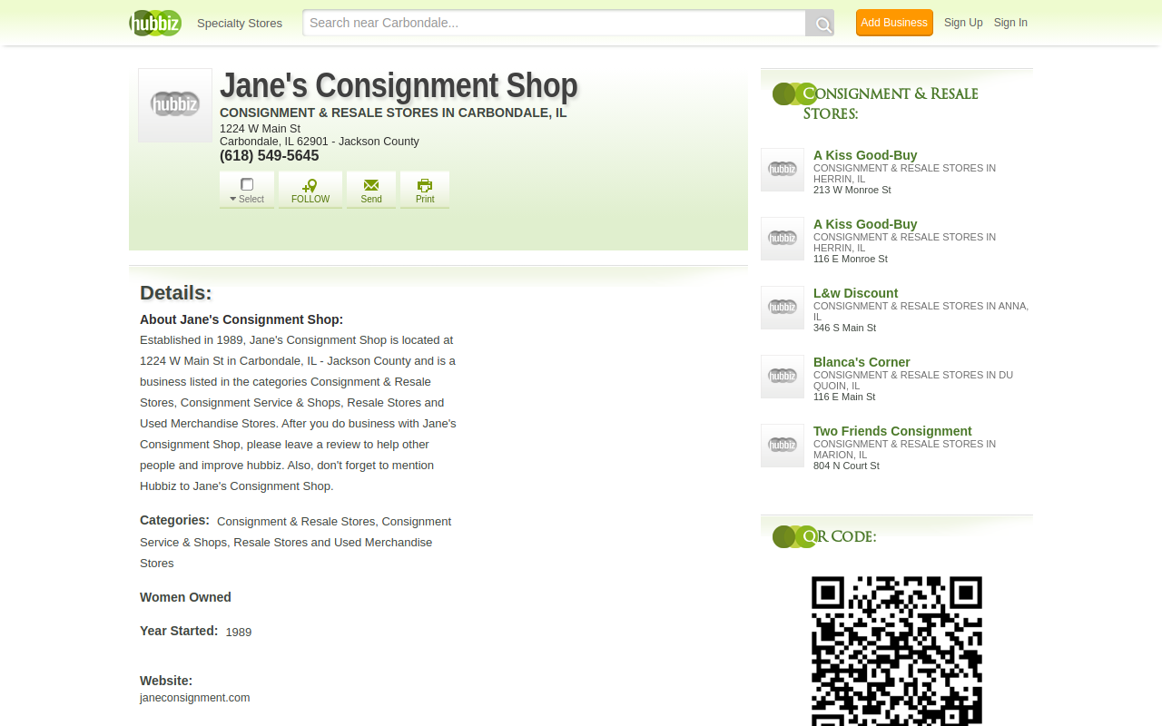 Jane's Consignment Shop website preview