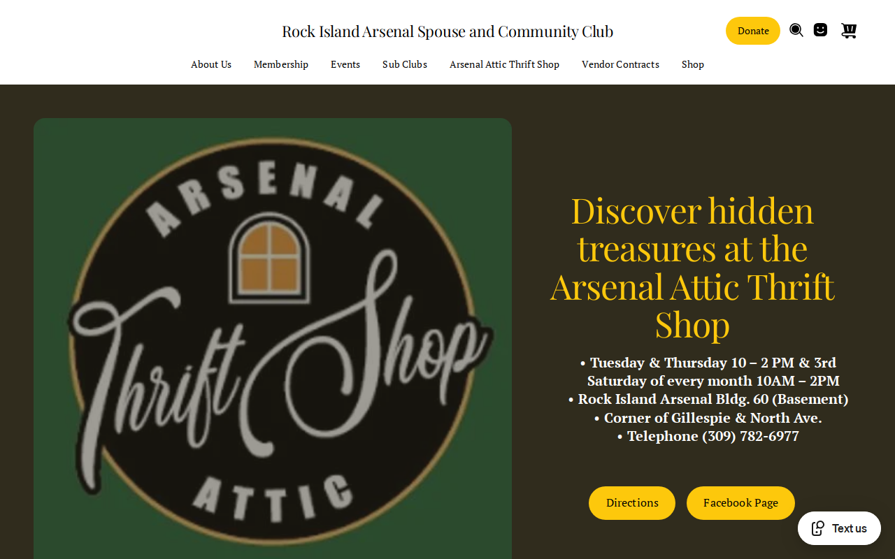 Arsenal Attic Thrift Shop website preview