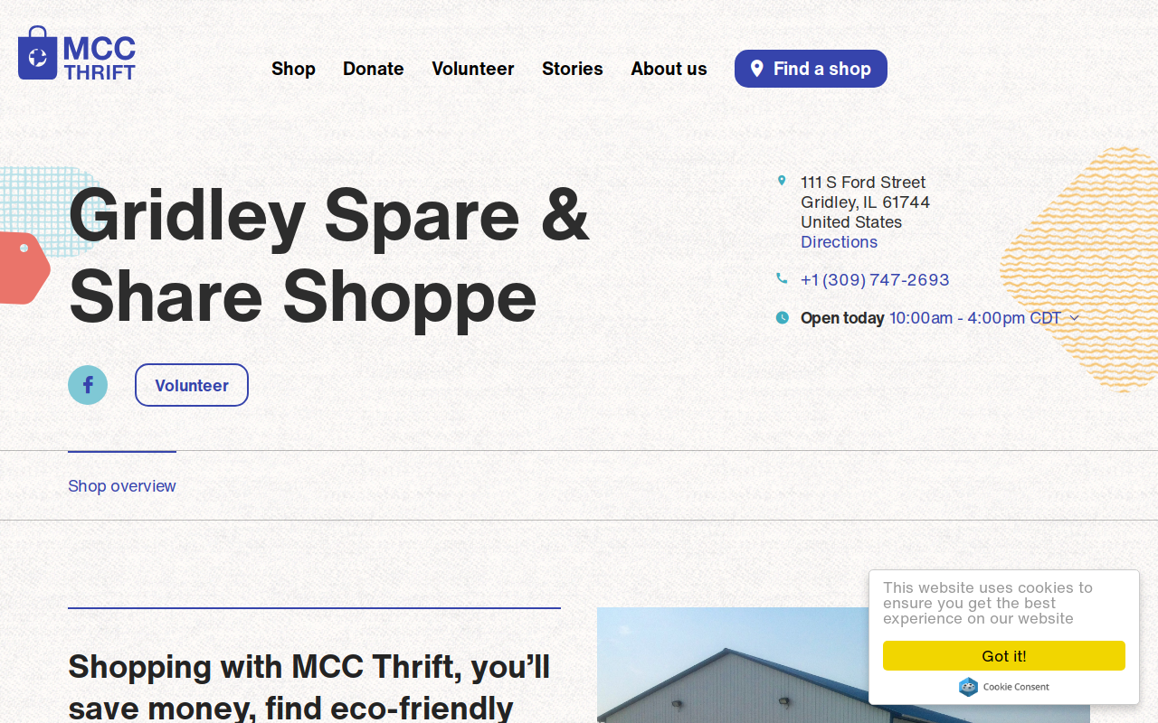 Gridley Spare and Share Shoppe website preview