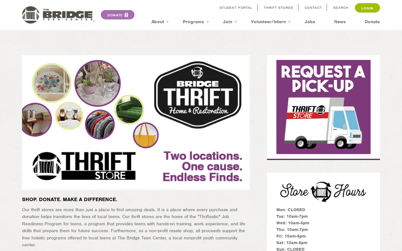 The Bridge Thrift Store website preview