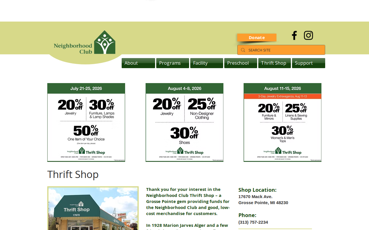 Neighborhood Club Thrift Shop website preview