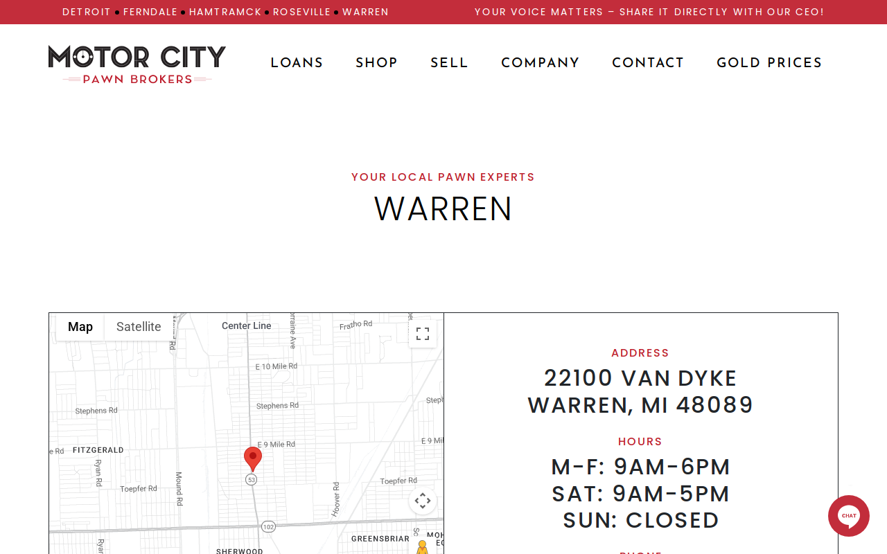 Motor City Pawn Brokers website preview