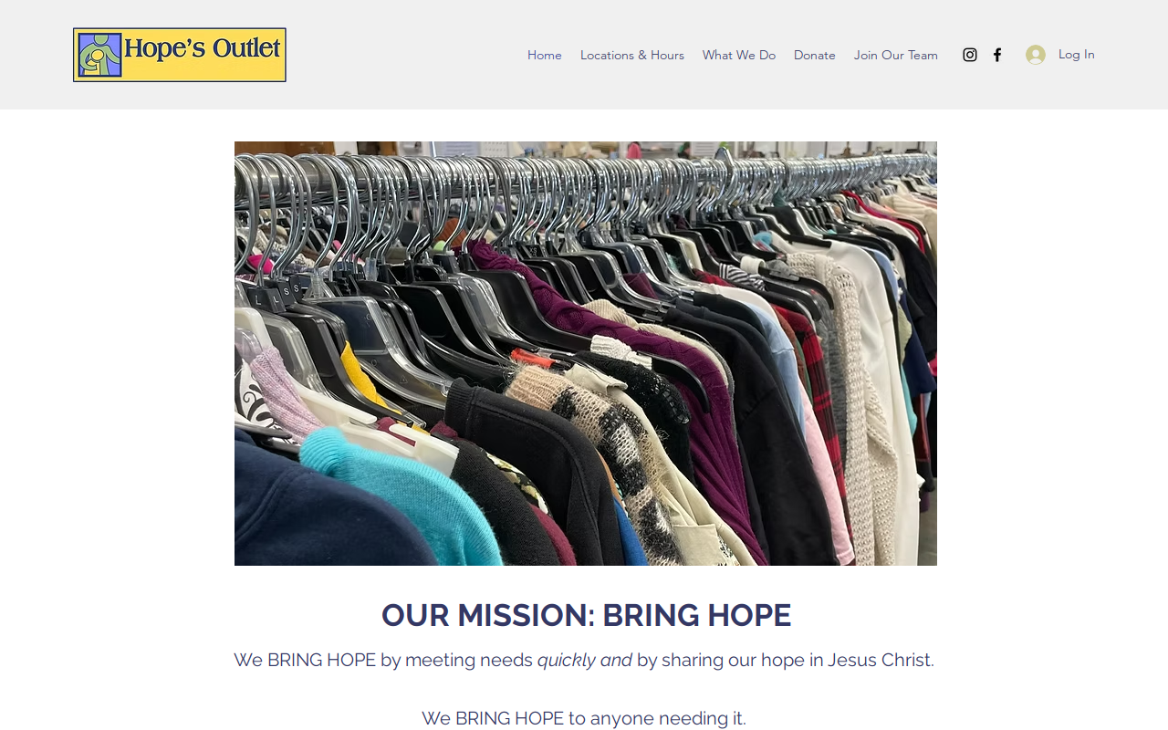 Hope's Outlet Thrift Store website preview