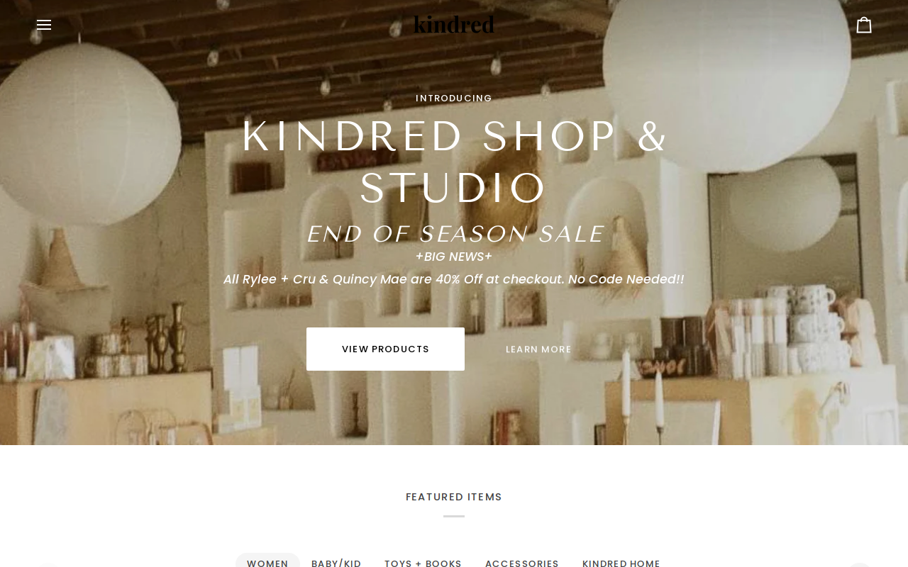 Kindred Shop & Studio website preview