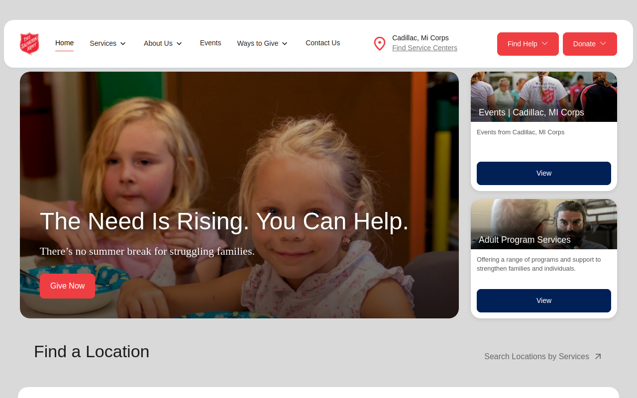 The Salvation Army - Cadillac, MI. website preview