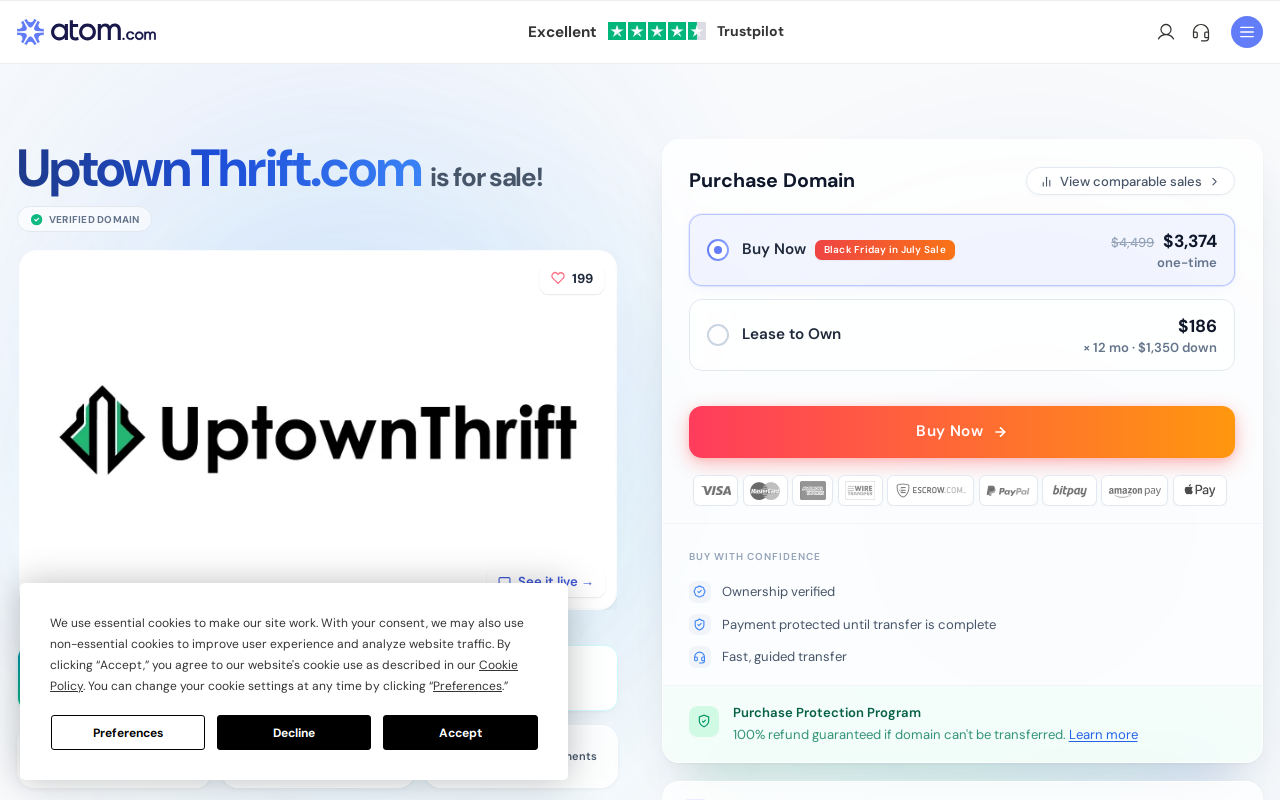 Uptown Thrift website preview