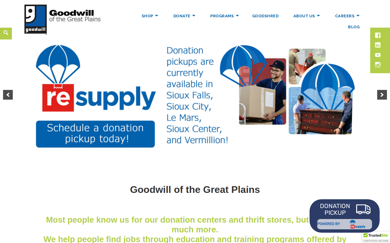 Goodwill of the Great Plains website preview