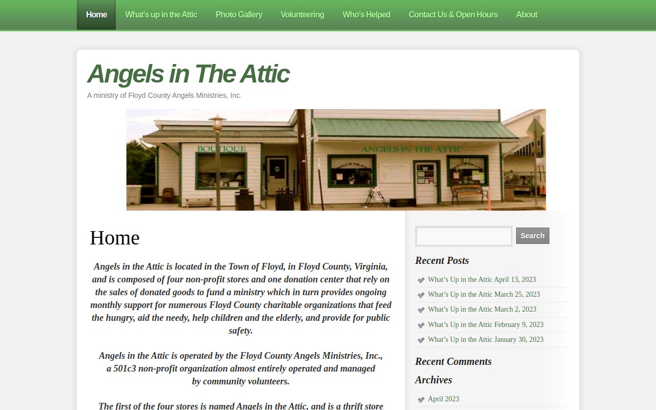 Angel's Attic Thrift Store website preview