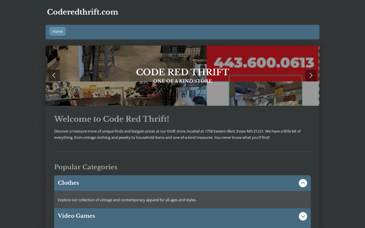 Code Red Thrift website preview