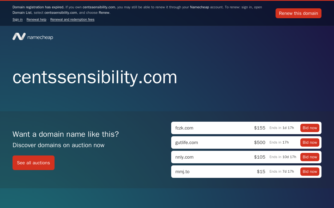 Cents and Sensibility website preview