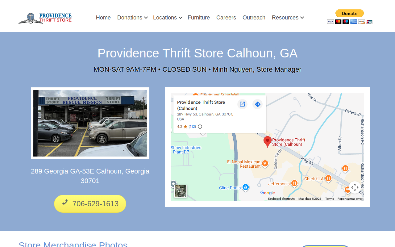 Providence Thrift Store (Calhoun) website preview
