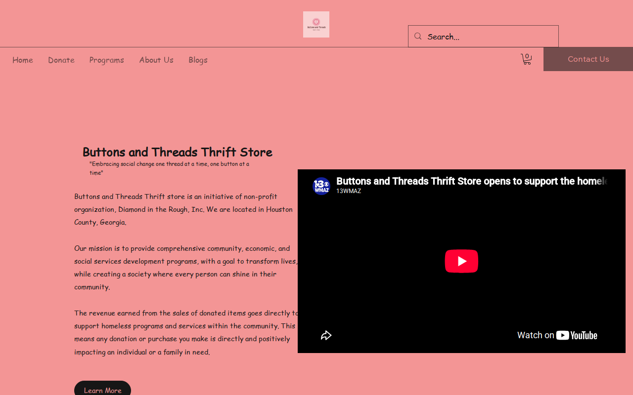 Buttons and Threads thrift store website preview