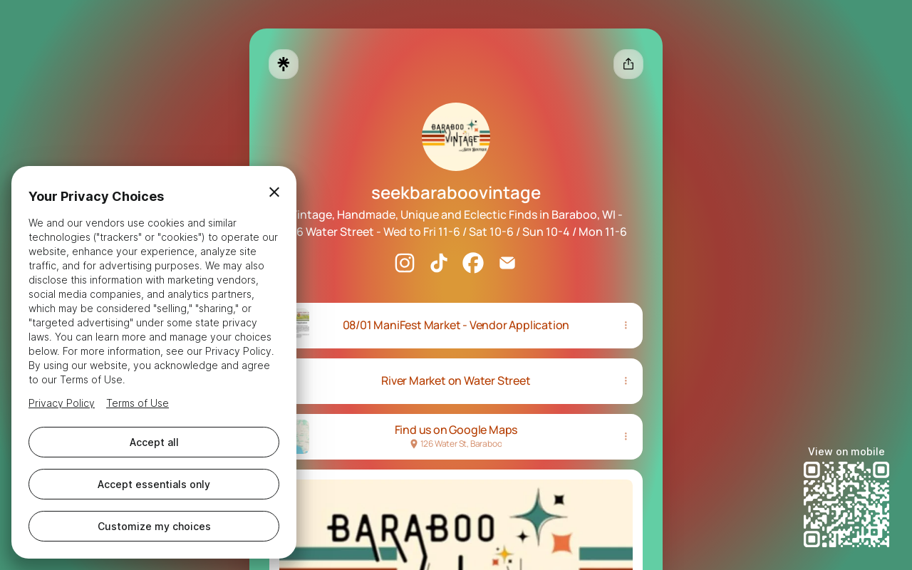 Baraboo Vintage & Seek Boutique website preview