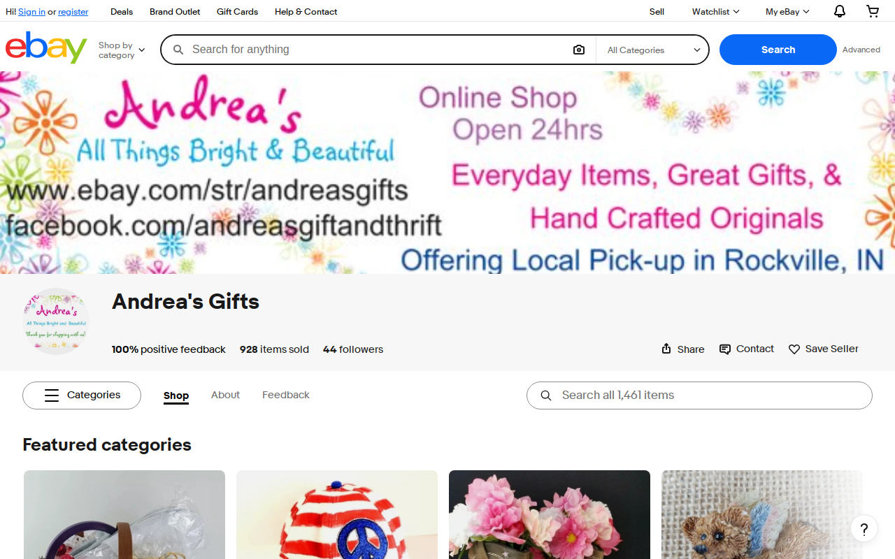 Andrea's Gift & Thrift website preview
