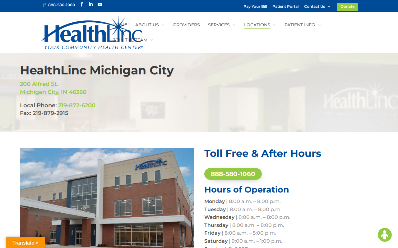 HealthLinc Michigan City website preview