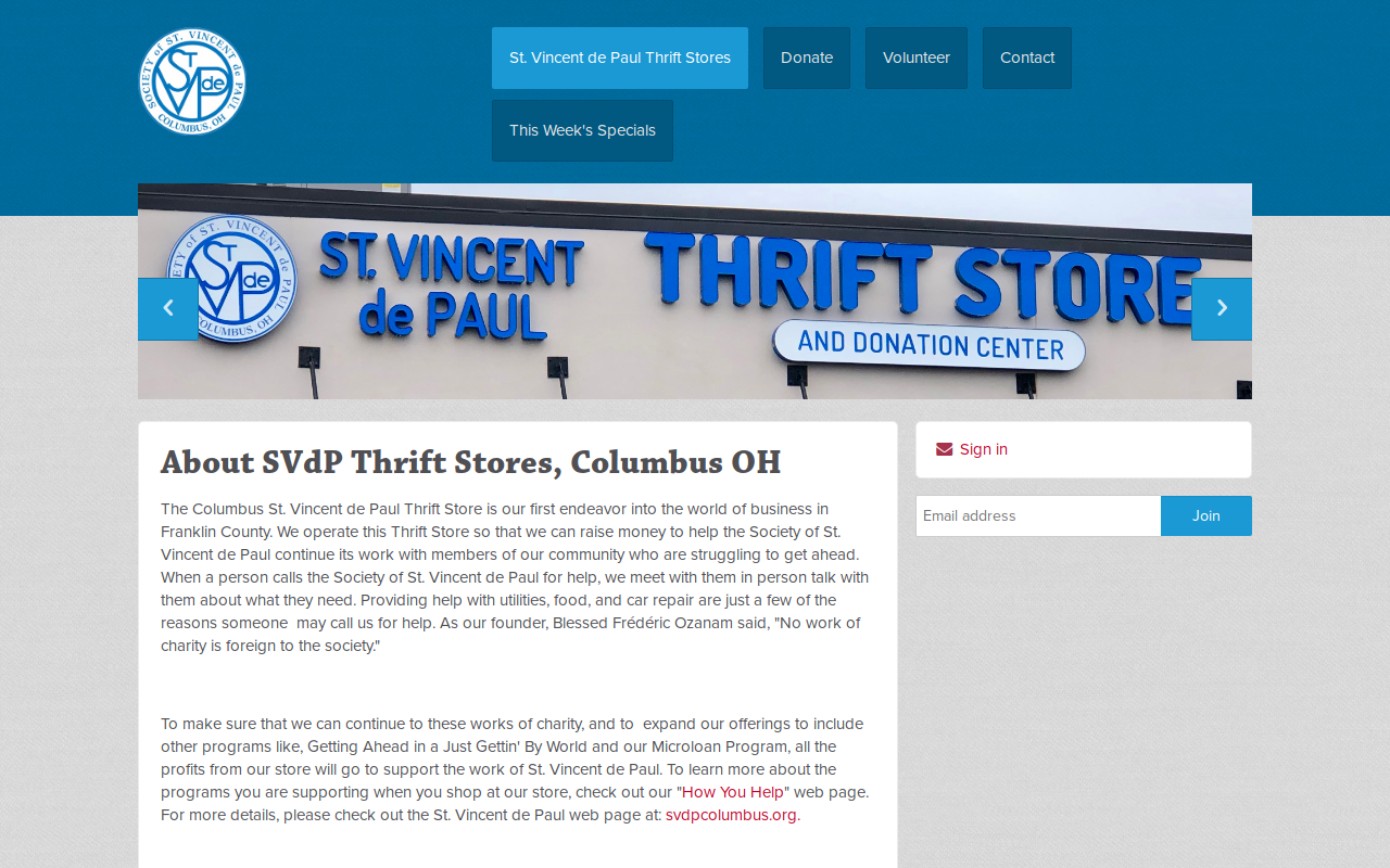 St. Vincent de Paul Thrift Store and Donation Center website preview