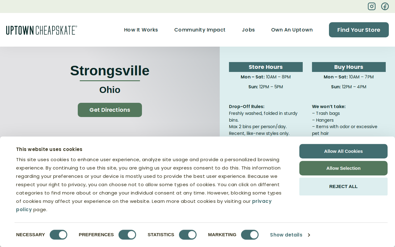 Uptown Cheapskate website preview