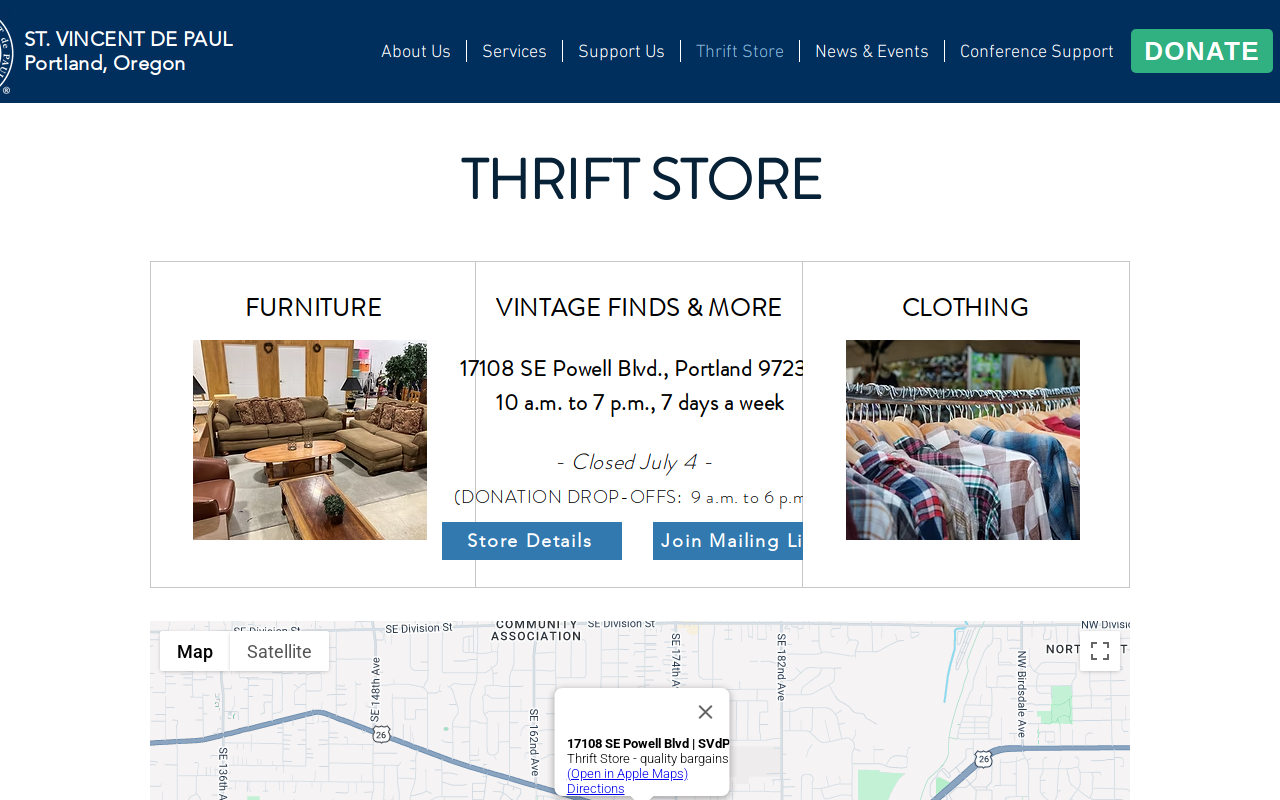 St. Vincent de Paul Thrift Store website preview