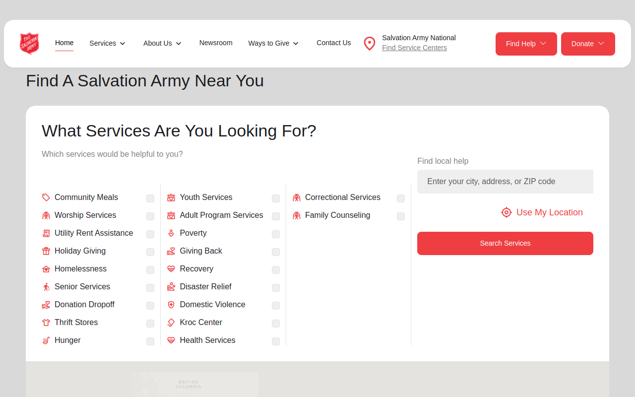 The Salvation Army website preview