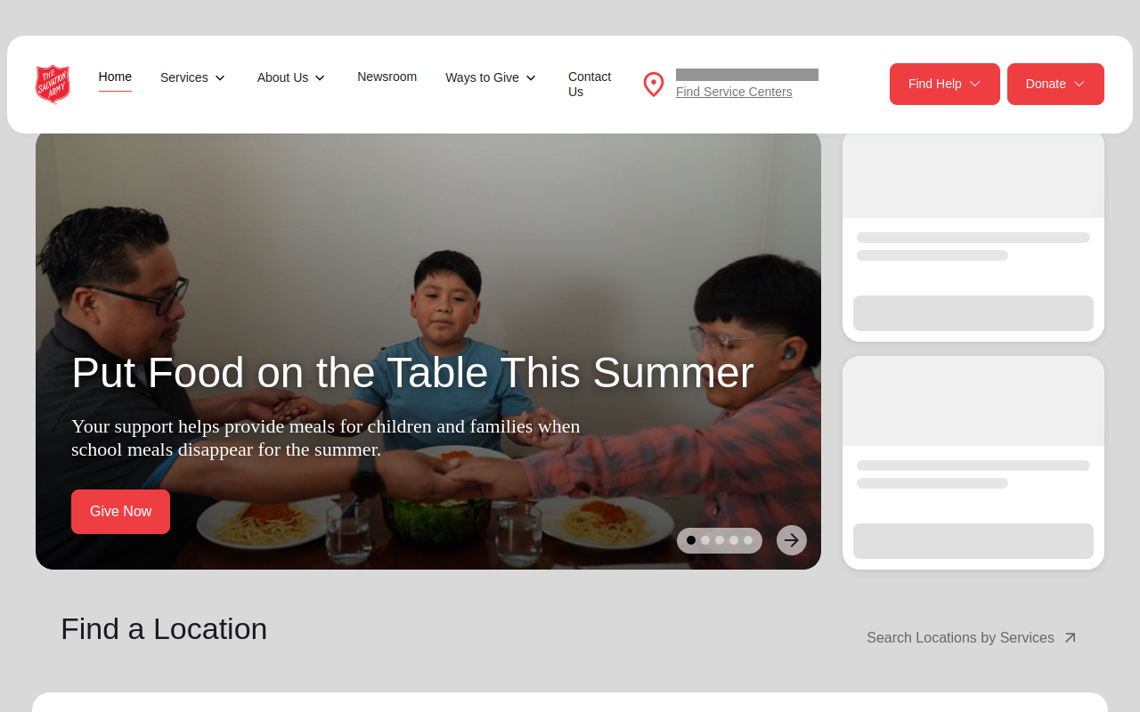 The Salvation Army website preview