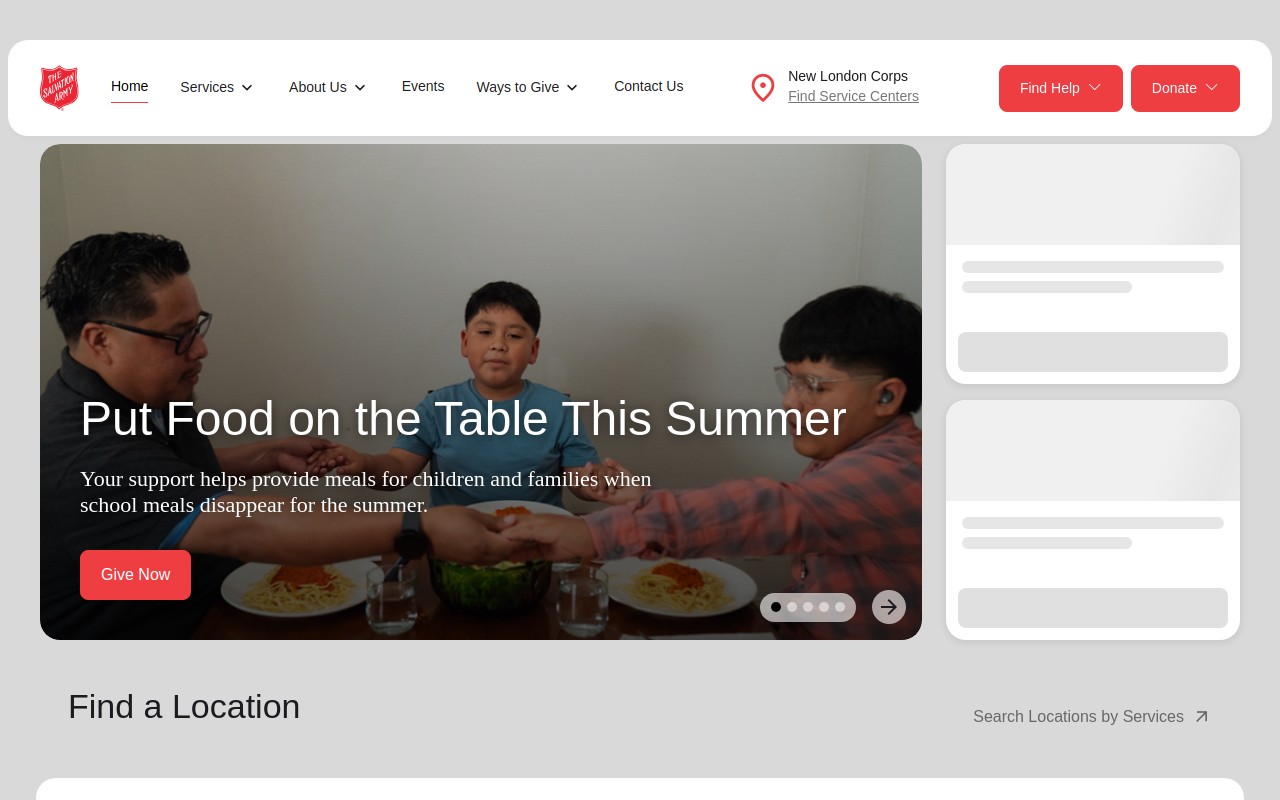 The Salvation Army website preview